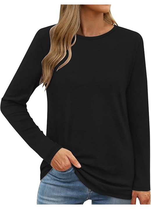 Bluza TrendiMax neagră, mărimea L, manecă lungă, guler rotund