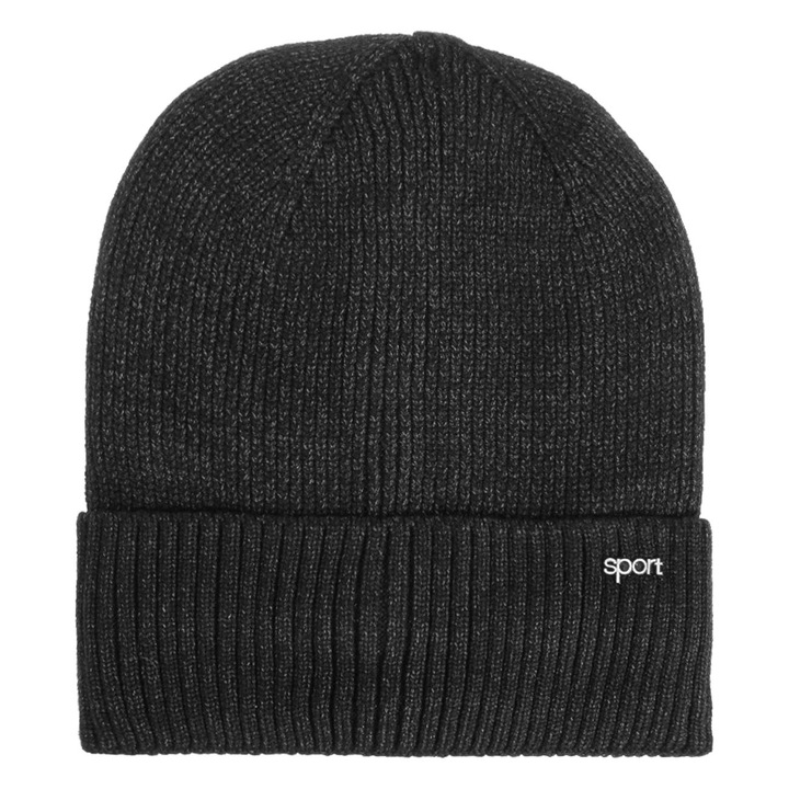 Caciula Tricotata Neagra Melanj cu Captuseala Fleece & "Sport" Metalic pentru Barbati