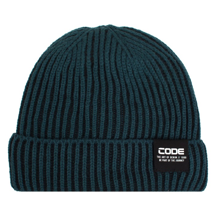 Caciula Tricotata Petrol Neagra Fleece cu Captuseala & & Patch "Code" pentru Barbati