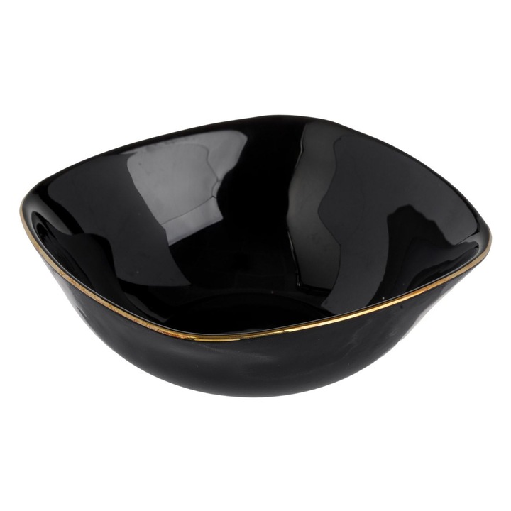 Bol patrat pentru snack, opal negru cu margine aurie, 190ml