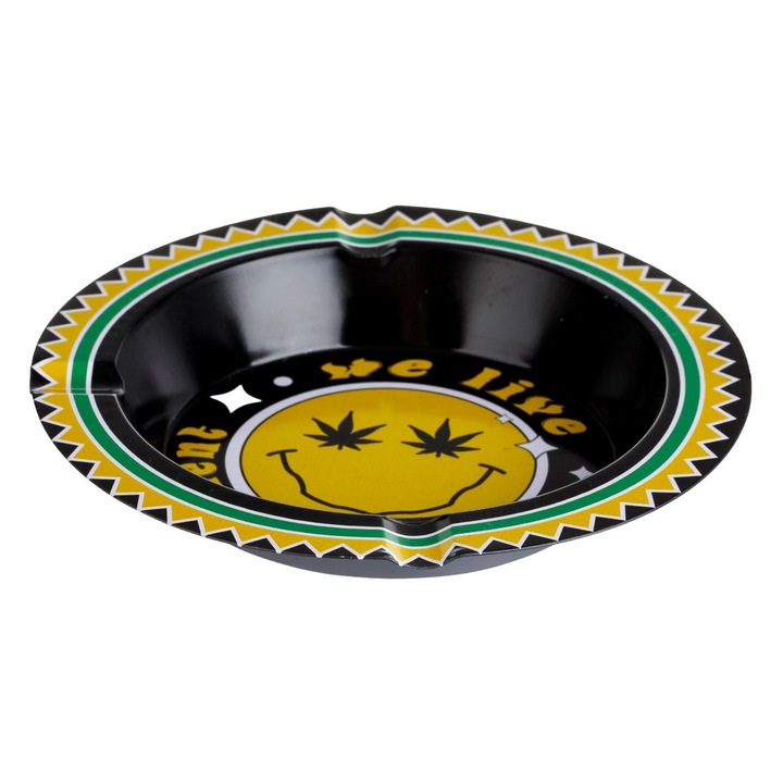 Fém hamutartó, kerek, fekete, emoji mintával, 14x2cm