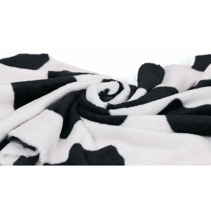 Tricotaj Minkee Plush Imprimate, Model Dalmatian, Alb/Negru, 50cm x 160cm
