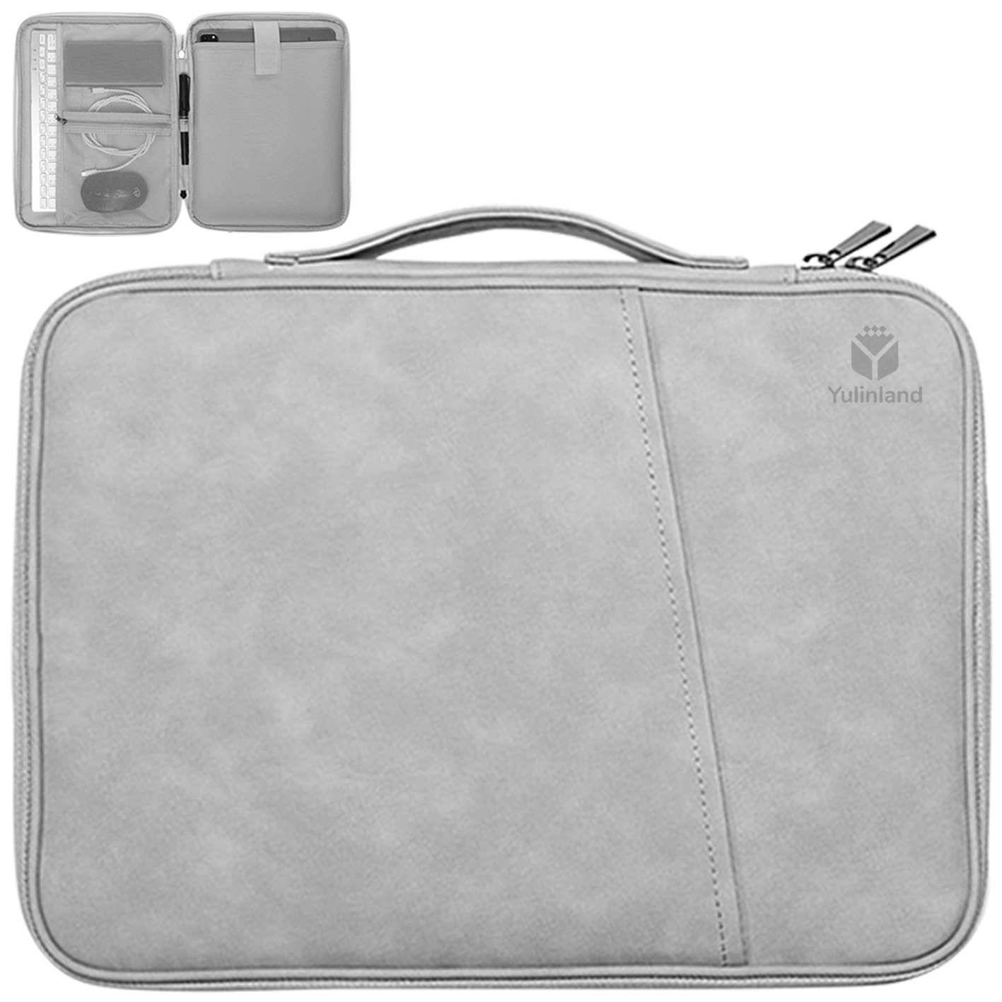 Husa de tableta, Yulinland®, geanta pentru laptop, Geanta de mana, portabila, Potrivit pentru toate tipurile de tablete, 35 x 25.5 x 3 cm, Gri deschis