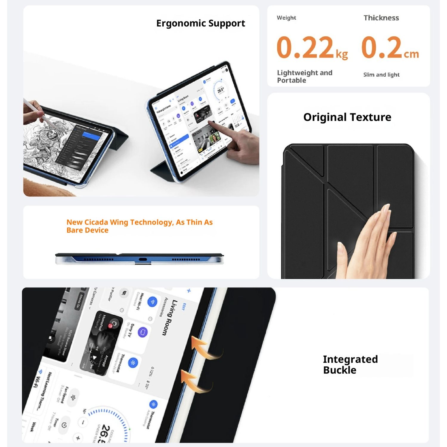 Husă tableta, SZGULAIKE, 4 în 1, design Origami, protecție la colțuri, negru, pentru iPad 11 (2025) 11" și iPad 10 (2022) 10.9"