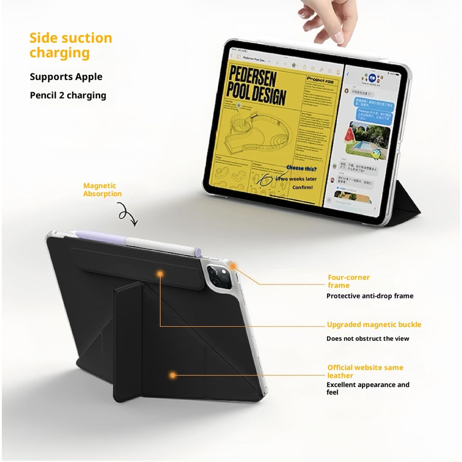 Husă tableta, SZGULAIKE, 4 în 1, design Origami, protecție la colțuri, negru, pentru iPad 11 (2025) 11" și iPad 10 (2022) 10.9"