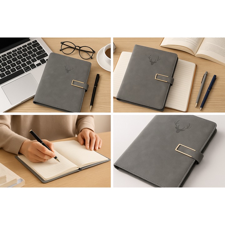 Caiet Standard Colectia Premium Keep On Going, piele ecologica, catarama aurie, multicolor, 21x29.7cm