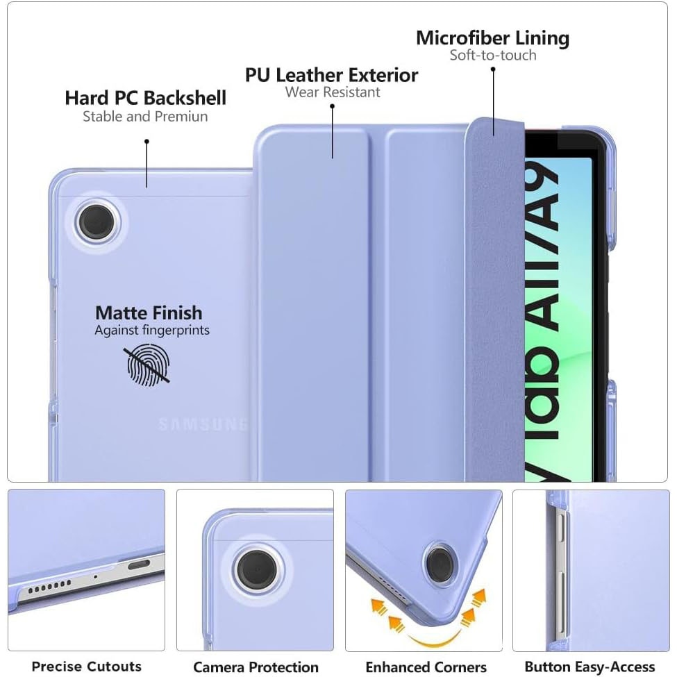 Husa pentru Samsung Galaxy Tab A11/A9 8, 7 inch, 2025/2023, TPU Smart Cover, set cu unghiuri de vizualizare dublu, lavanda