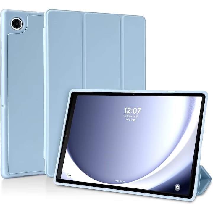 Husa pentru Samsung Galaxy Tab A11/A9 8, 7 inch, 2025/2023, TPU Smart Cover, set cu unghiuri de vizualizare dublu, albastru deschis