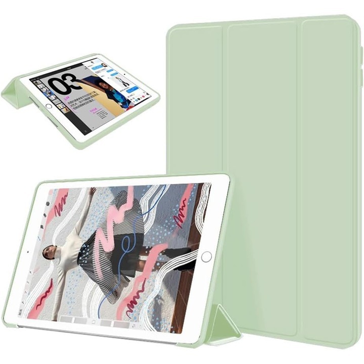 Husa pentru Samsung Galaxy Tab A11 8, 7 inch 2025, TPU Smart Cover, set cu unghiuri de vizualizare dublu, Verde Matcha
