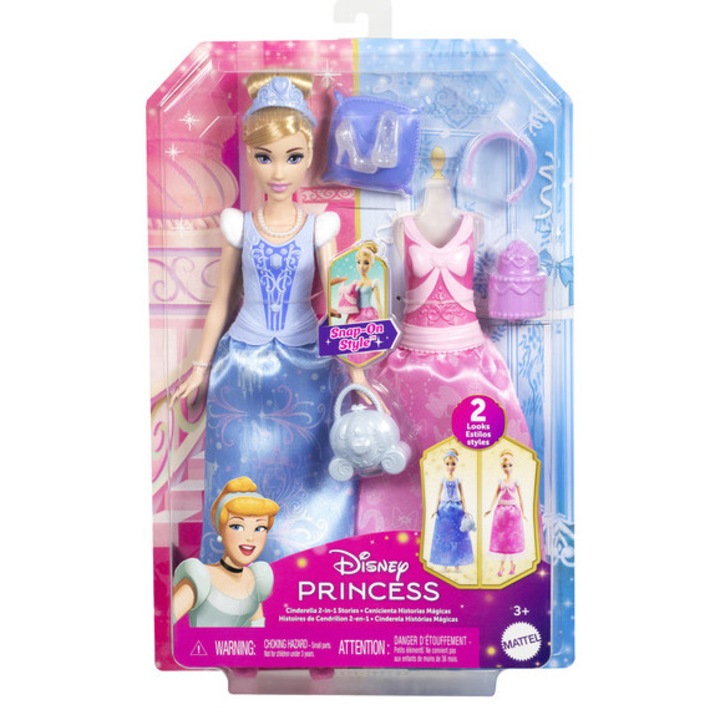 Set de joacă papusa, Mattel, Cenușăreasa, accesorii incluse, 3 ani, plastic
