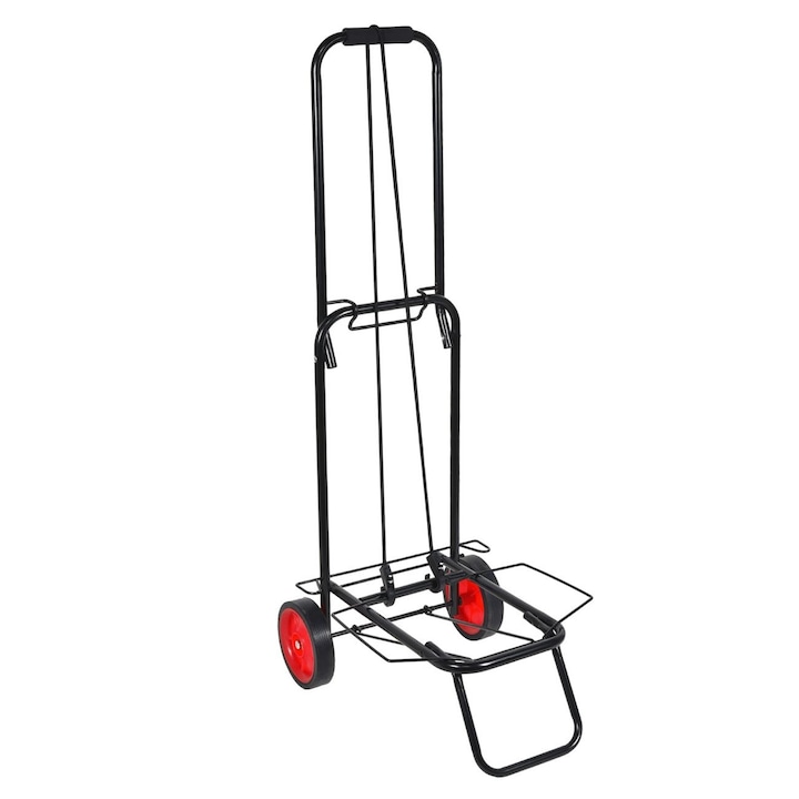 Cărucior pliabil transport marfă, negru, roți roșii, 35x45x100cm
