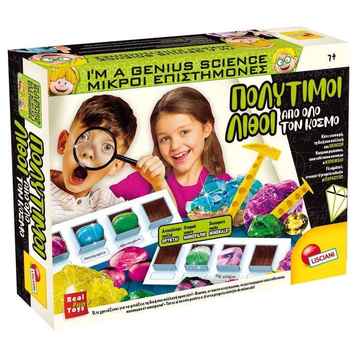 Set educativ, "Pietre prețioase din întreaga lume", 7 ani, caramida, suport de expunere