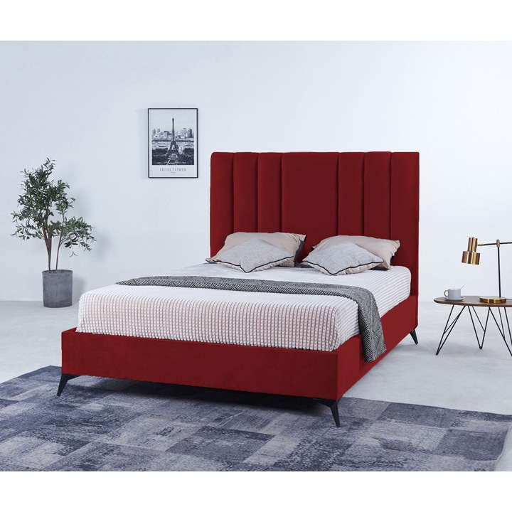 Pat Deja Vu 180x200 cm Tapitat Catifea Magenta Somiera Inclusa