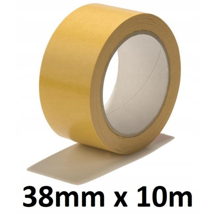 Banda Dublu Adeziva, Neopak, 38 mm x 10 m, Neteda Si Durabila, Cu Adeziv Puternic Din Cauciuc, Ideala Pentru Fixarea Covoarelor, Hartiei Si Tesaturilor, Rezistenta La Temperaturi, Din Polipropilena, Universala, Transparent