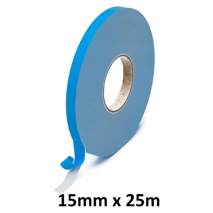 Banda Dublu Adeziva Spumoasa, Neopak, 15 mm x 25 m, Alb, Acrilica Pentru Montaj, Cu Aderenta Mare, Rezistenta La UV, Temperaturi Si Umezeala, Flexibila Si Durabila, Ideala Pentru Oglinzi, Plinte, Reclame, Auto Si Lucrari De Constructii