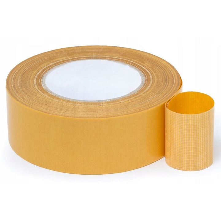 Banda Dublu Adeziva, Neopak, 50 mm x 25 m, Transparent, Super Puternica, Intarita Cu Poliester, Pentru Covoare Si Mochete, Extrem De Rezistenta, Cu Adeziv Agresiv, Rezistenta La Temperaturile Ridicate, Ideala Pentru Uz Profesional