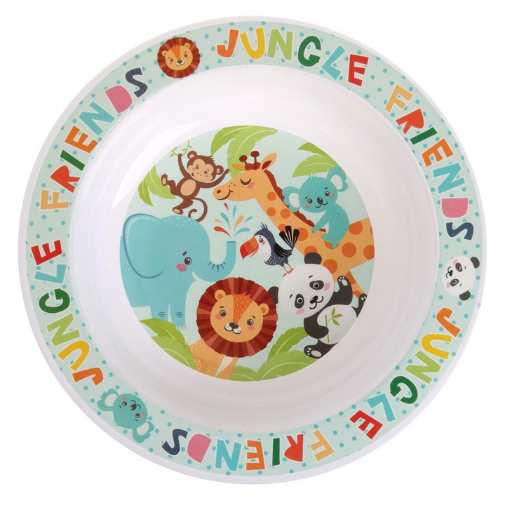 Bol din plastic pentru alimente, model animale din jungla, 16cm