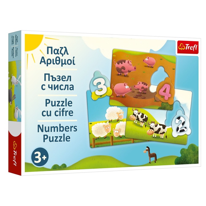 Puzzle educativ numere cu animale, set, carton, 3 ani