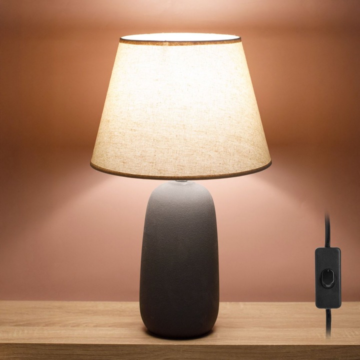 Veioza cu baza ceramica neagra, abajur bej, 31x21, 5cm, 145cm cablu