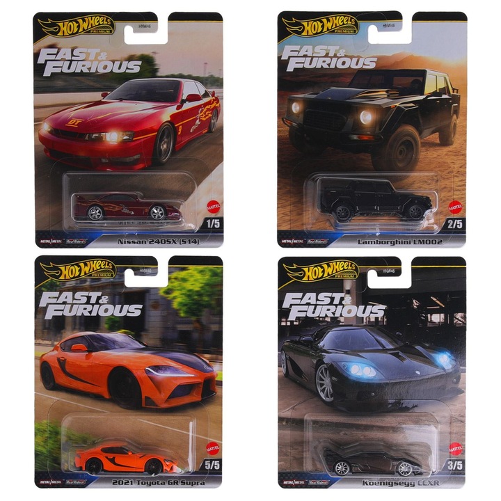 Hot Wheels Fast & Furious gyűjteményes kisautó, 1:64, Real Riders gumiabroncsok, fém, többszínű