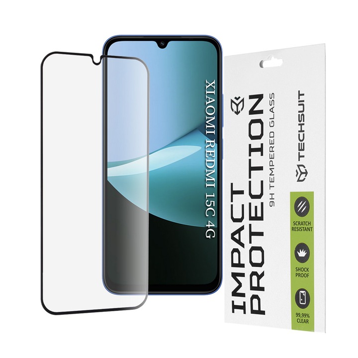 Fólia Xiaomi Redmi 15C 4G / Redmi 15C 5G - Techsuit 111D Full Cover / Full Glue üveg - Fekete