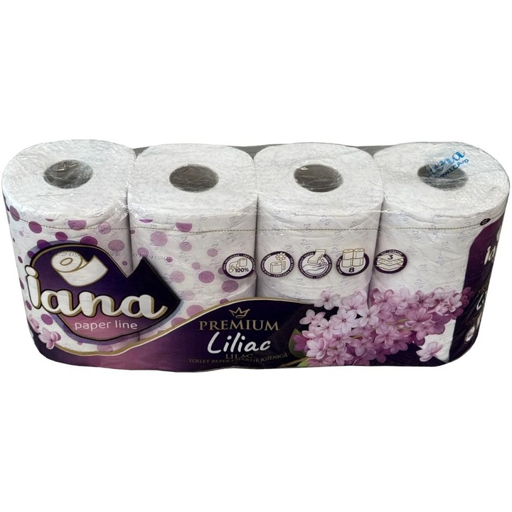 Set 2 x Hartie Igienica Iana Premium, Liliac, 3 Straturi, 8 Role, 19 m, 145 Foi, Elcadis