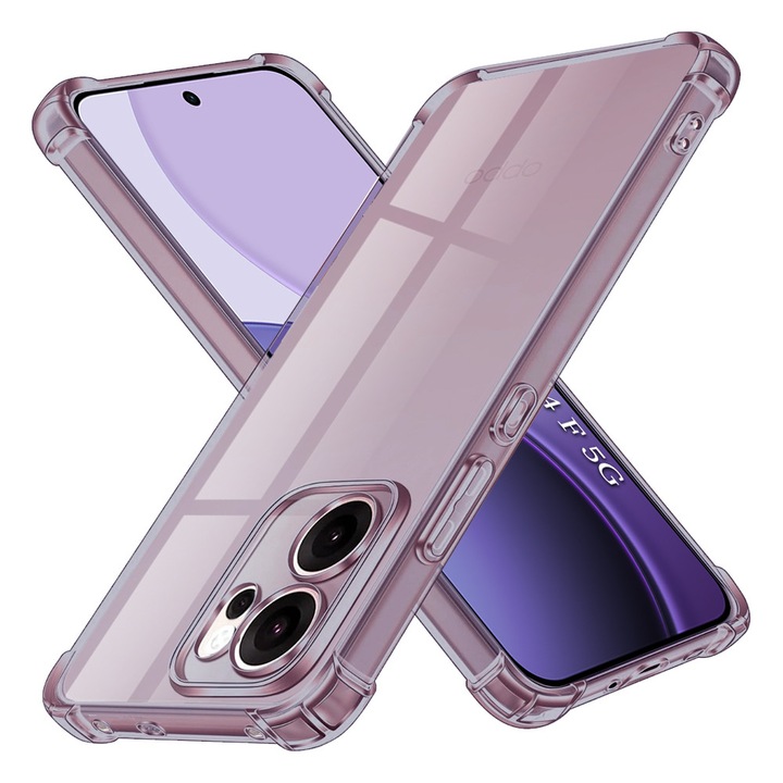 Husa Clear Anti-Soc pentru Oppo Reno14 F / Reno14 FS 5G, Protectie Colturi AirBag, Rezisntenta Socuri si Zgarieturi, Design Slim, Anti-Ingalbenire, Fumuriu