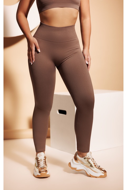 Colanti push-up cu textura rib TRACKS RIB LONG, Baldini, Maro deschis melange