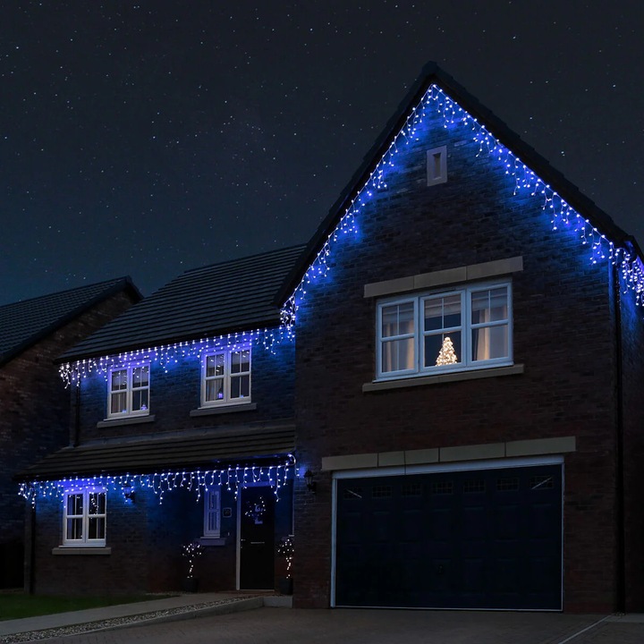 Инсталация Коледа Vivendo® 13м, тип висулки с неравномерни ресни, 300 LED, празнична декорация, вътрешна/външна, 220V, синя