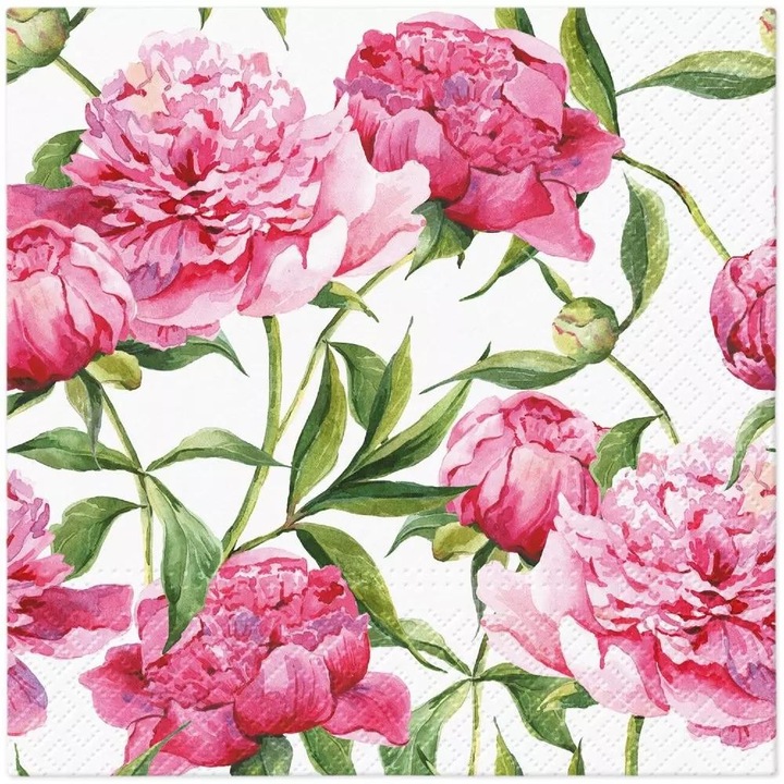 Set 4 x Servetele in 3 Straturi, Pink Peonies, 33 x 33 cm, 20 Bucati, Elcadis