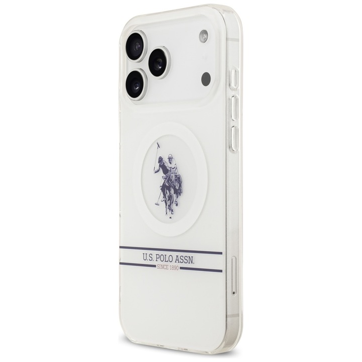 Калъф U.S. Polo Assn. DH and Bottom Stripe Logo с MagSafe съвместим с iPhone 17 Pro Max, Бял