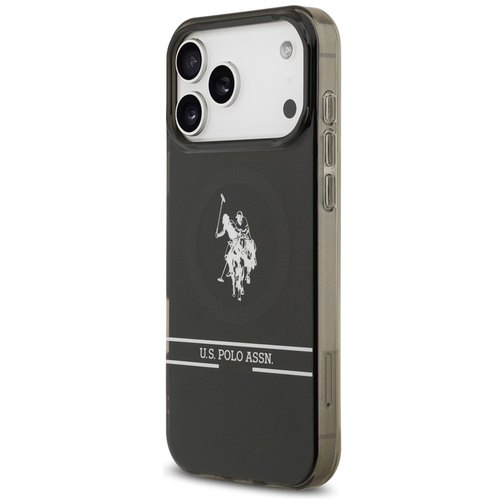 Carcasa U.S. Polo Assn. DH and Bottom Stripe Logo cu MagSafe compatibila cu iPhone 17 Pro Max, Negru