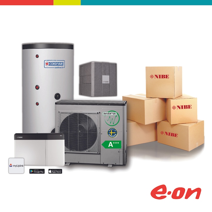 Solutie completa cu pompa de caldura aer-apa NIBE AMS 10-8 + modul hidraulic HBS 5-12 + boiler Cordivari Bolly HY 250L + instalare inclusa