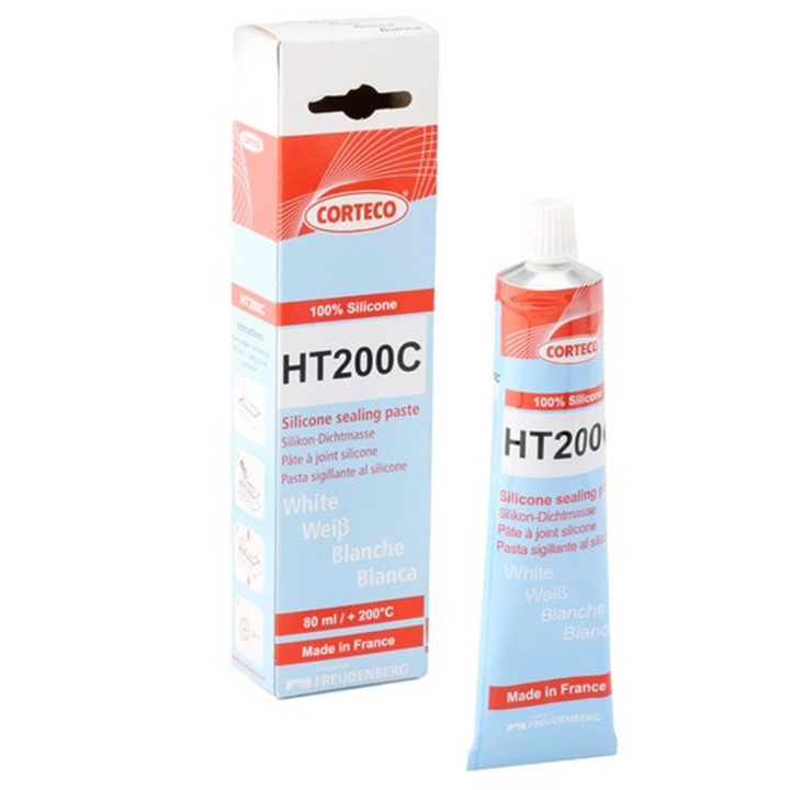 Pasta siliconica de etansare Corteco – rezistenta la temperaturi -60°C pana la +200°C, culoare alba, 80 ml