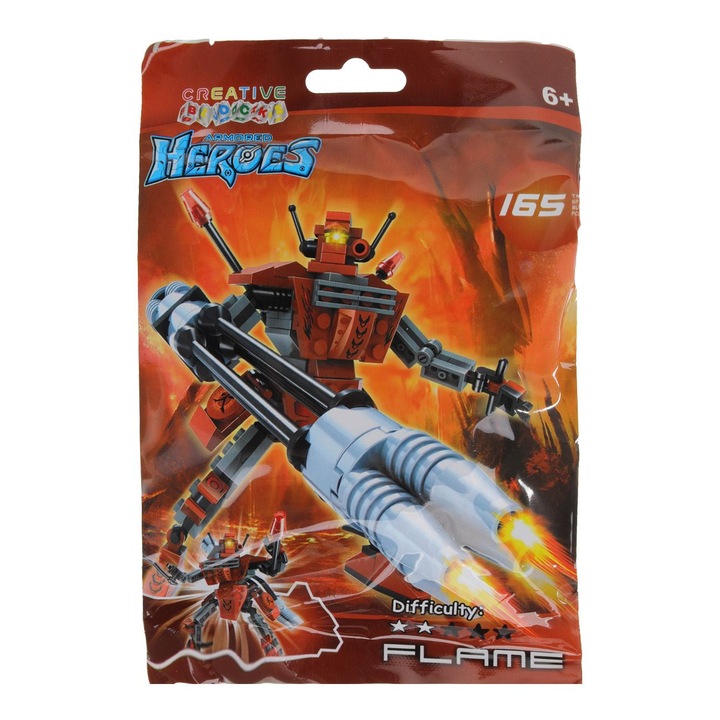 Set Caramizi Constructie Robot Warrior Rosu 165 piese pentru copii