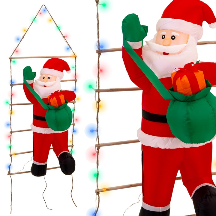 Mos Craciun gonflabil, 150 cm, cu iluminare LED, rezistent la intemperii, compresor incorporat