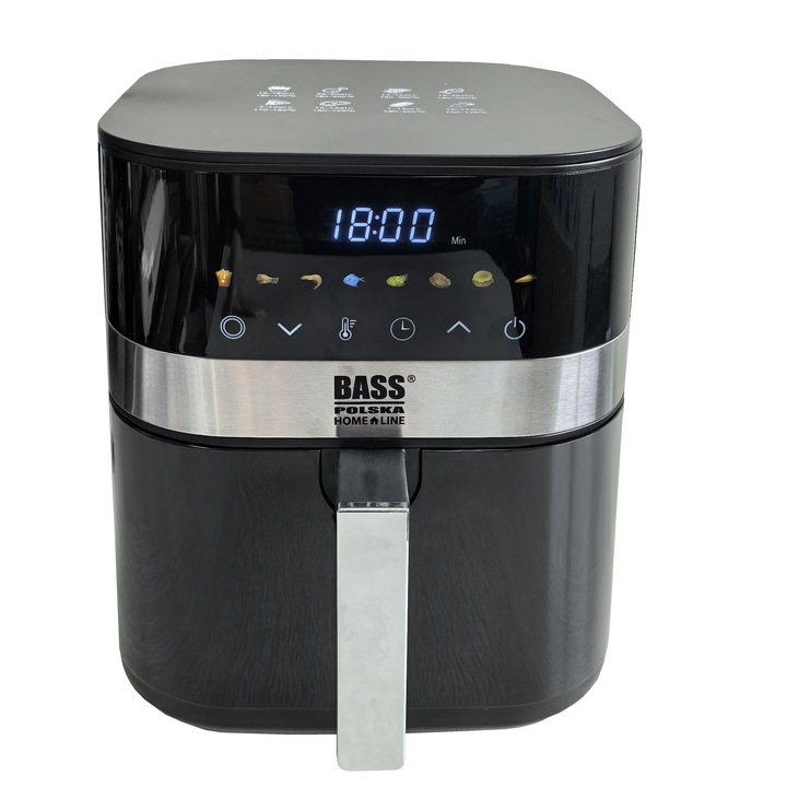 Bass Polska 6L olajsütő, LCD érintőpanel, nagy kapacitású, fekete