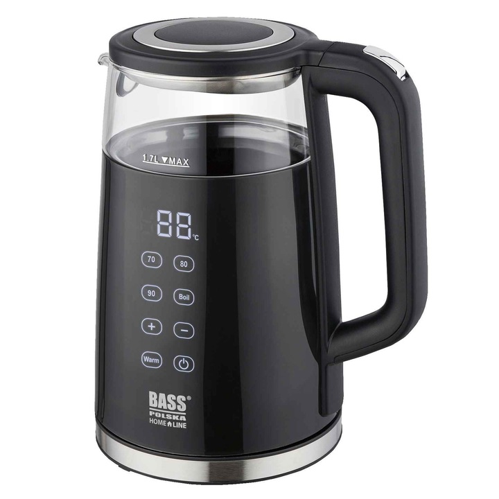 Fierbator electric din sticla cu termoisolatie si reglare temperatura 1,7 L, 2200 W, Bass, 21,5x15x26,5cm
