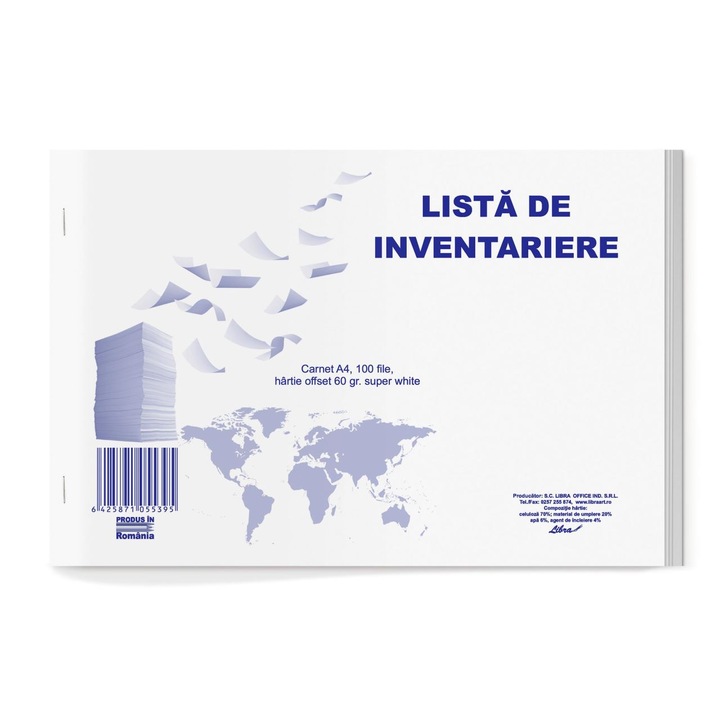 Carnet lista de inventariere A4, Libra, 100 file, 14 coloane, coperta alba