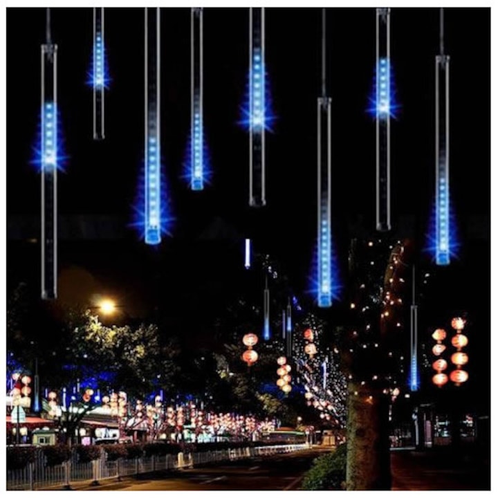 Vivendo® LED Fénycső Meteorzápor Típusú Világítás – 8 Cső, Különböző Színek, 50 cm / Kék