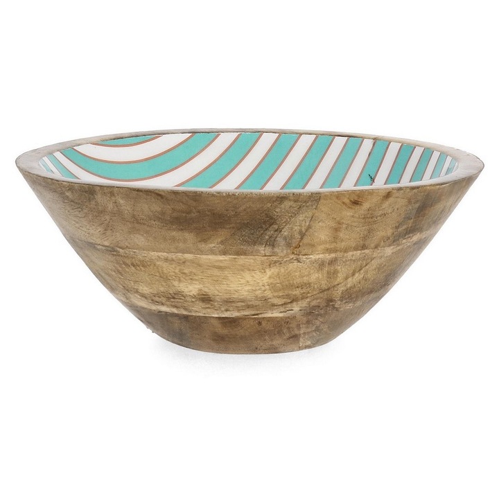 Комплект от 8 купи от мангово дърво, емайлирани в многоцветен дизайн Thara Stripes Ø24x10, 5h