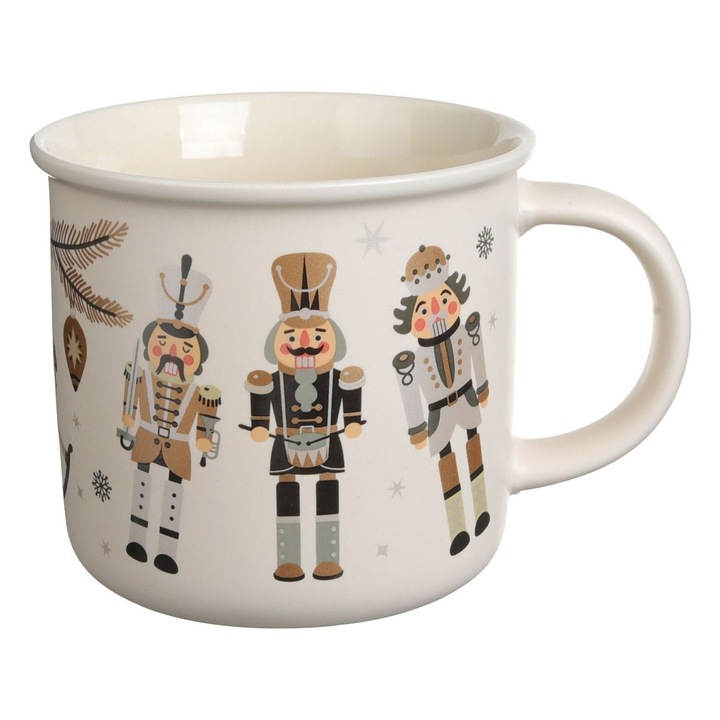 Cana Craciun Ceramica 370ml Ecru Mat Model Soldat De Lemn Pentru Servire Bauturi Shopiens®