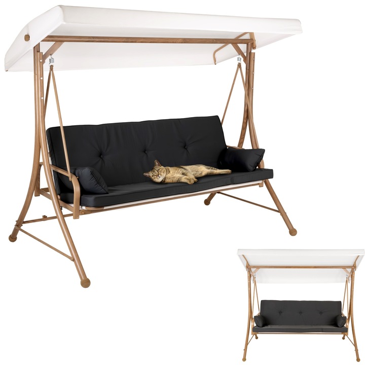 Balansoar de gradina cu 3 locuri, JUMI, metal, poliester, 183-226x214x130cm