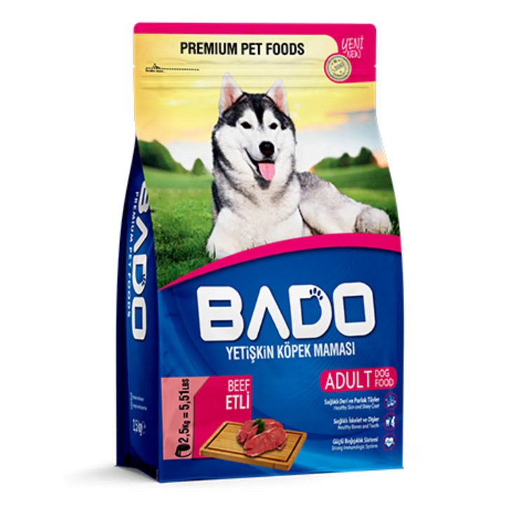 Száraz kutyaeledel felnőtt kutyáknak, Bado, marhahússal, 2.5 kg, teljes értékű táplálkozás, napi vitalitás, erős csontok