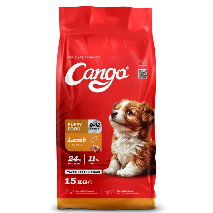 Hrana uscata pentru caini juniori, Cango, cu carne de miel, 15 kg, premium, proteine esentiale, crestere sanatoasa, vitalitate zilnica