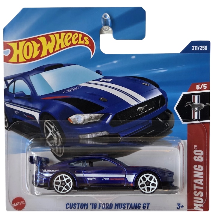 Masinuta Metalica Hot Wheels Custom 18 Ford Mustang GT 2025 Albastru 1:64