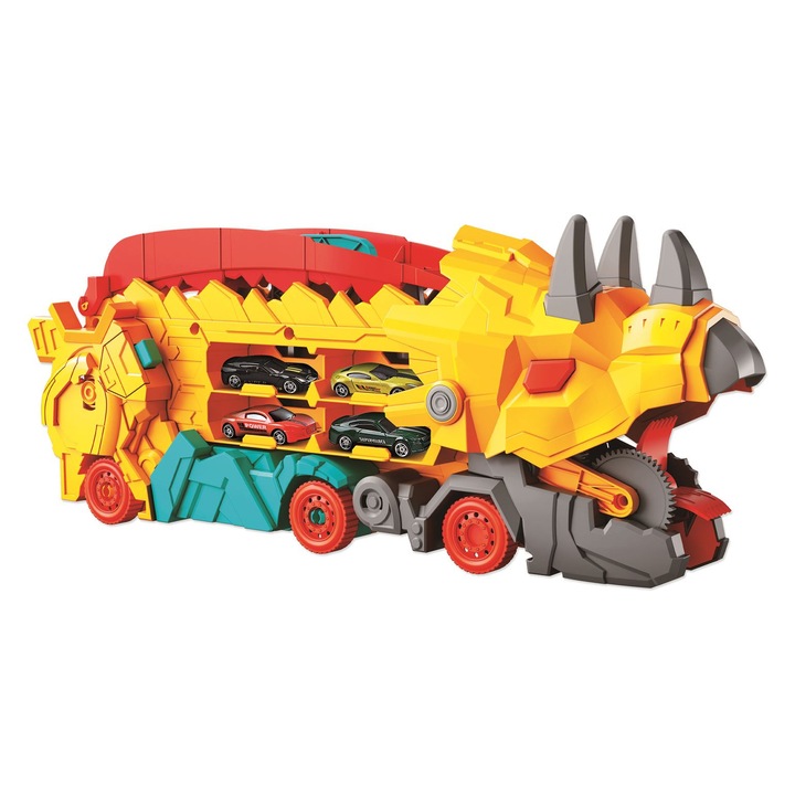 Camion lansator Dino Street RS Toys, cu 2 masinute incluse