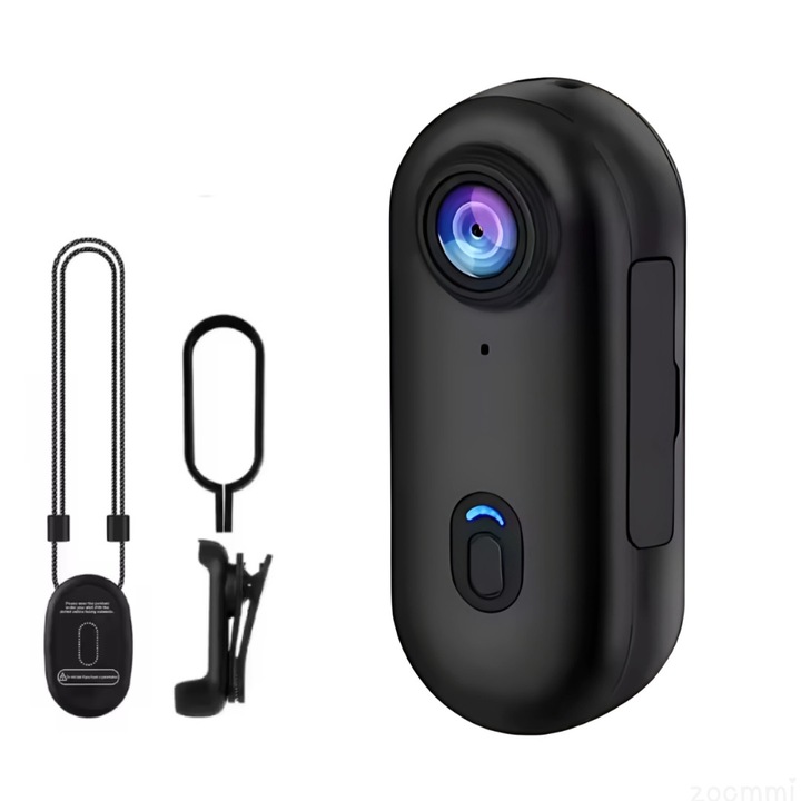 Mini camera video, Portabila, Action camera, 4K, pentru sporturi exterioare si subacvatice, Wi-fi, 3840x2160P, Baterie 800 mAh, Unghi 120°, Negru, Zocmmi®