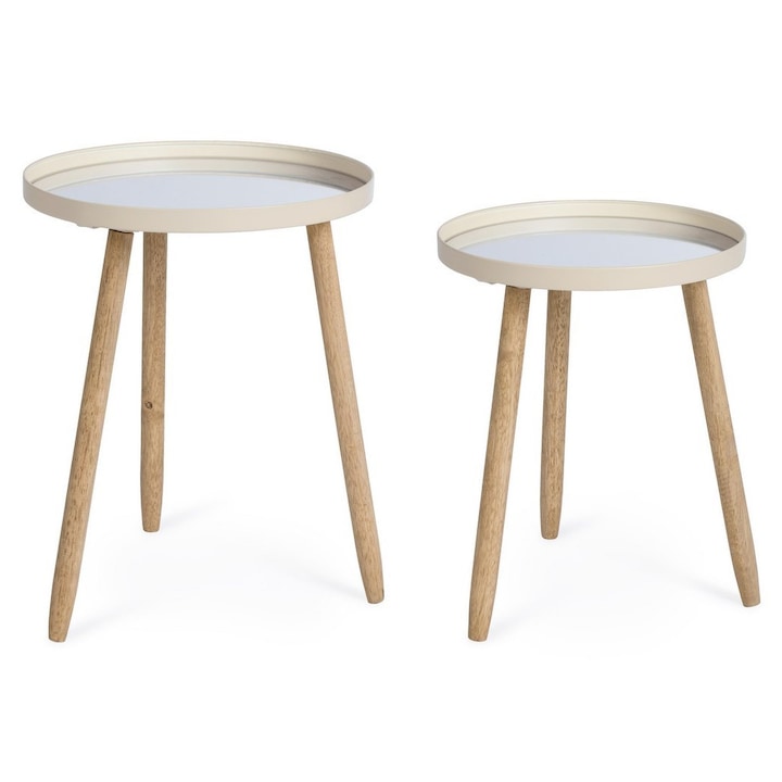 Комплект 2 маси от стомана и огледално дърво Едвард Ø35, 5х44h, Ø40х51h