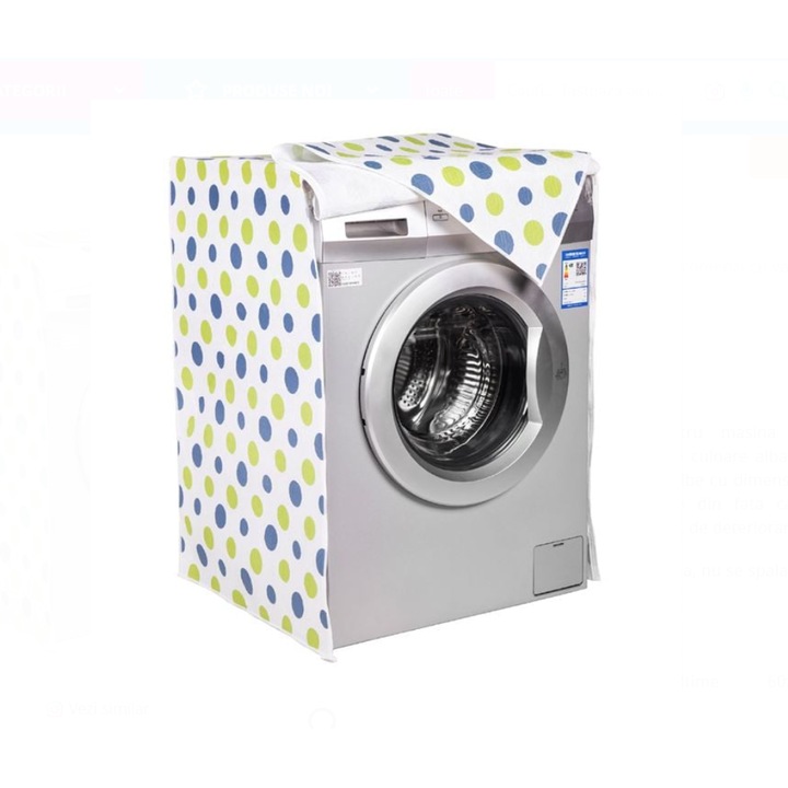 Бяло водоустойчиво покритие с зелени точки за перална машина, 60x60x80см, преден цип